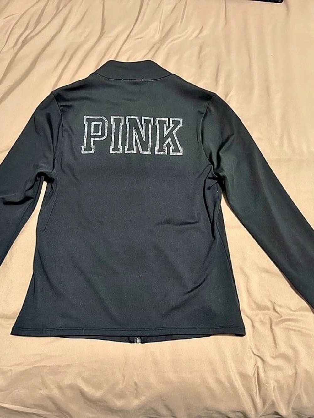 PINK Black Zip Front Jacket rhinestone logo